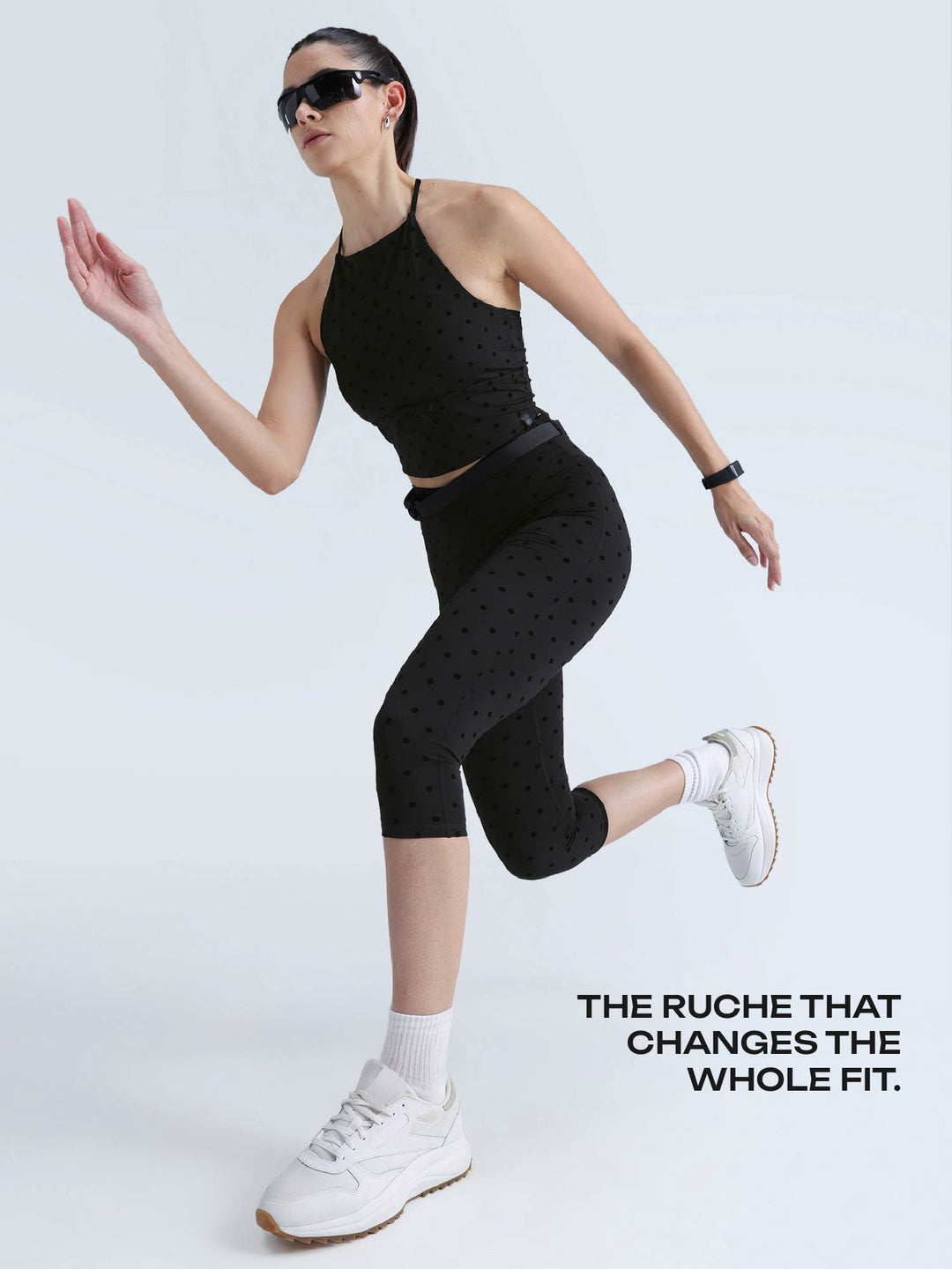 Black Polka Ruched Capri