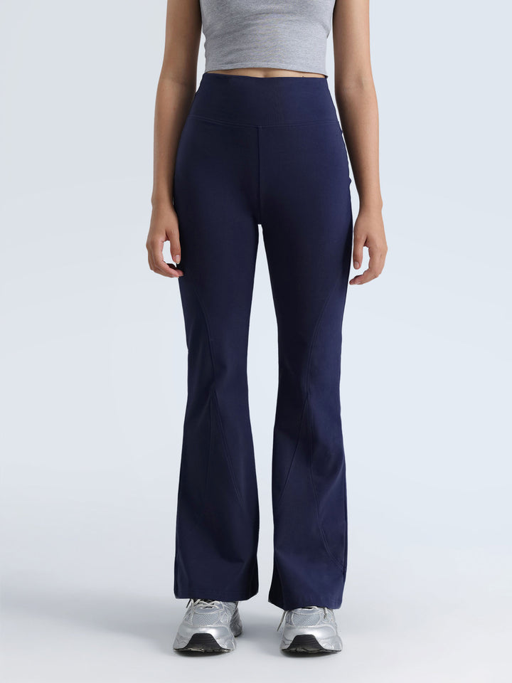 Navy Cotton Flared Leggings