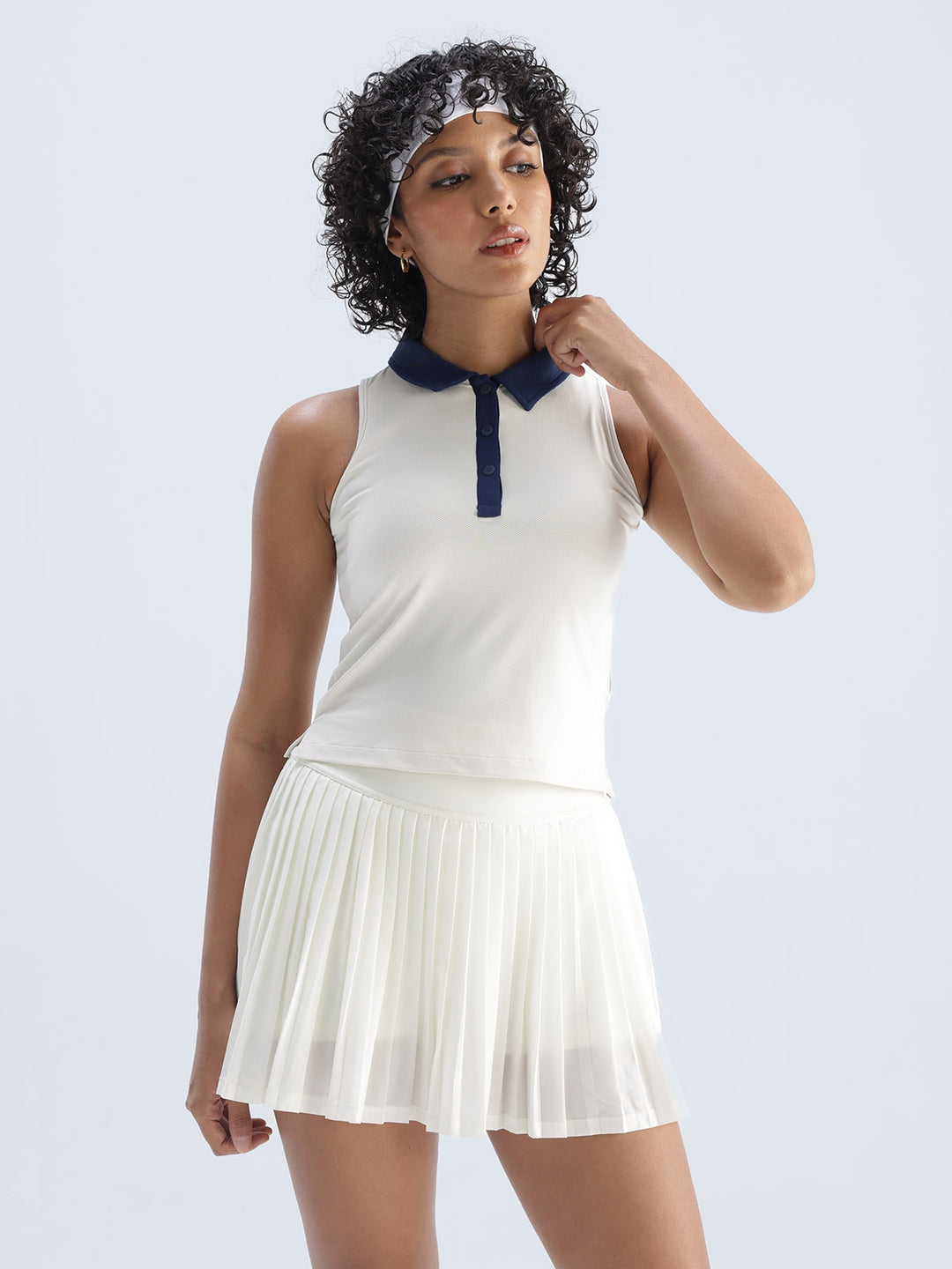 Ivory Contrast Techpique Sleeveless Polo