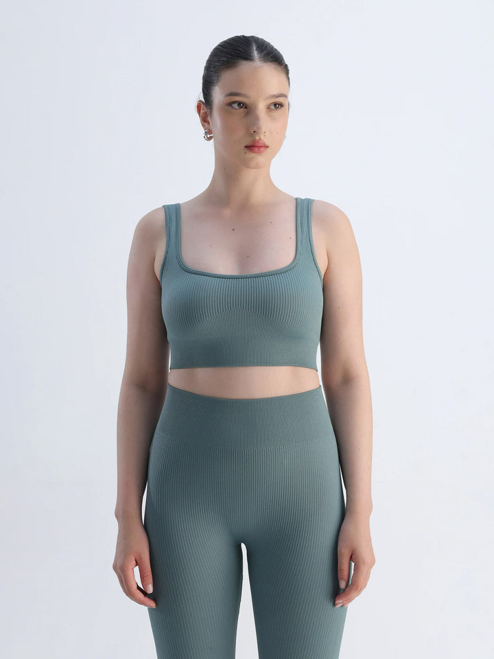 Slate Blue Contoured Seamless Sports Bra