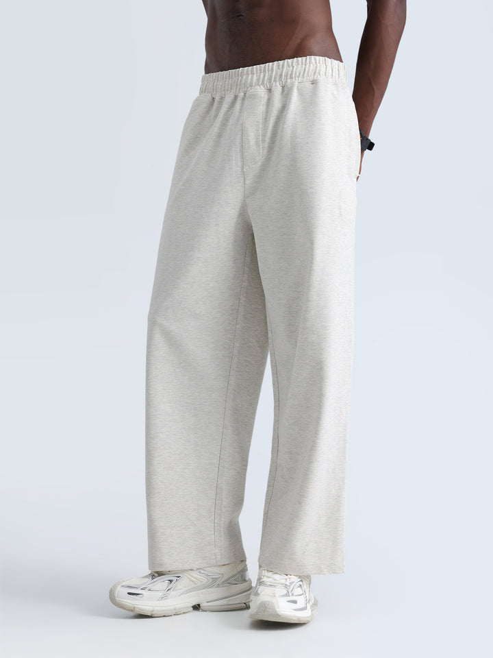 Grey Melange Wide Leg Joggers