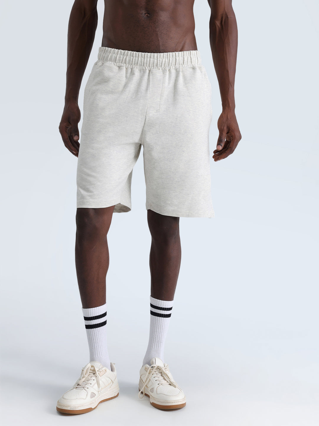 Grey Melange Cotton Leisure Shorts