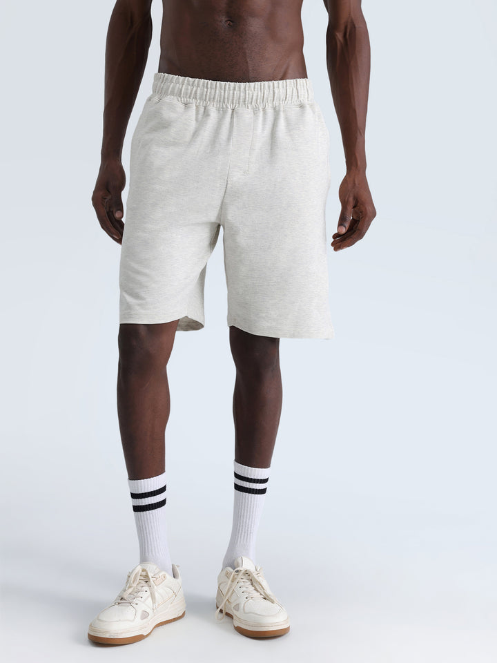 Grey Melange Cotton Leisure Shorts