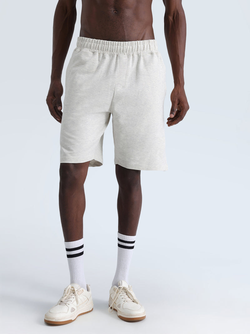 Grey Melange Cotton Leisure Shorts