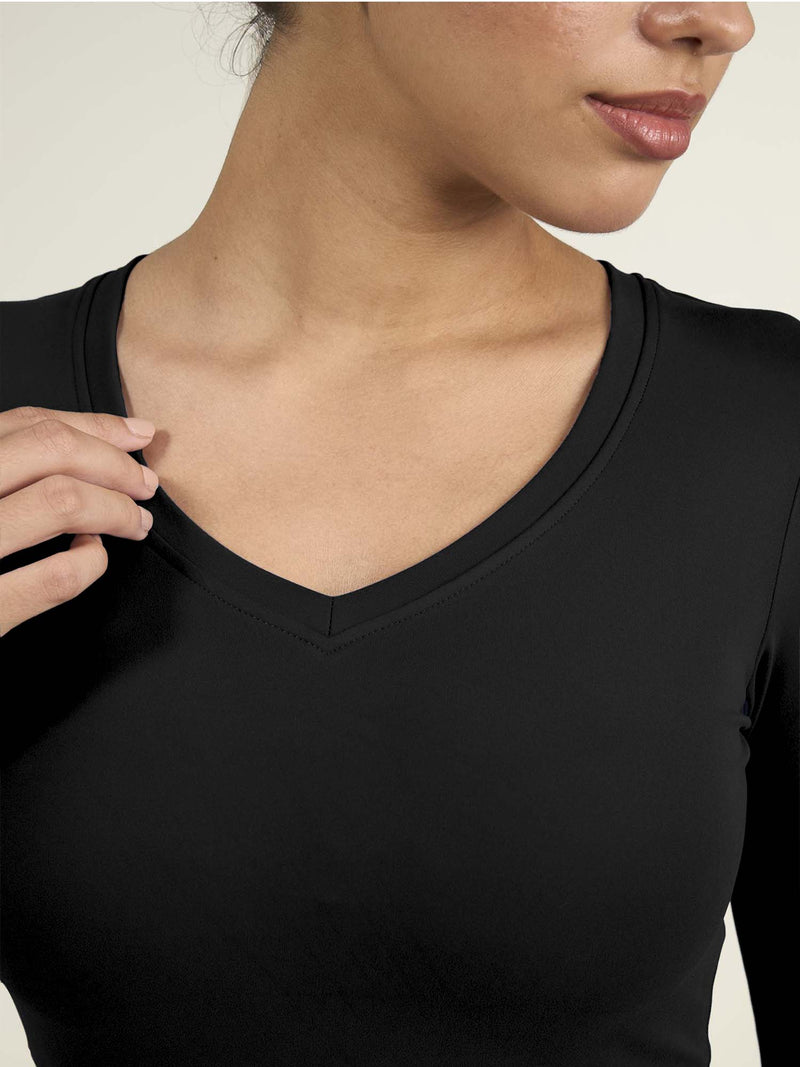 Black Sculpt V-Neck Top