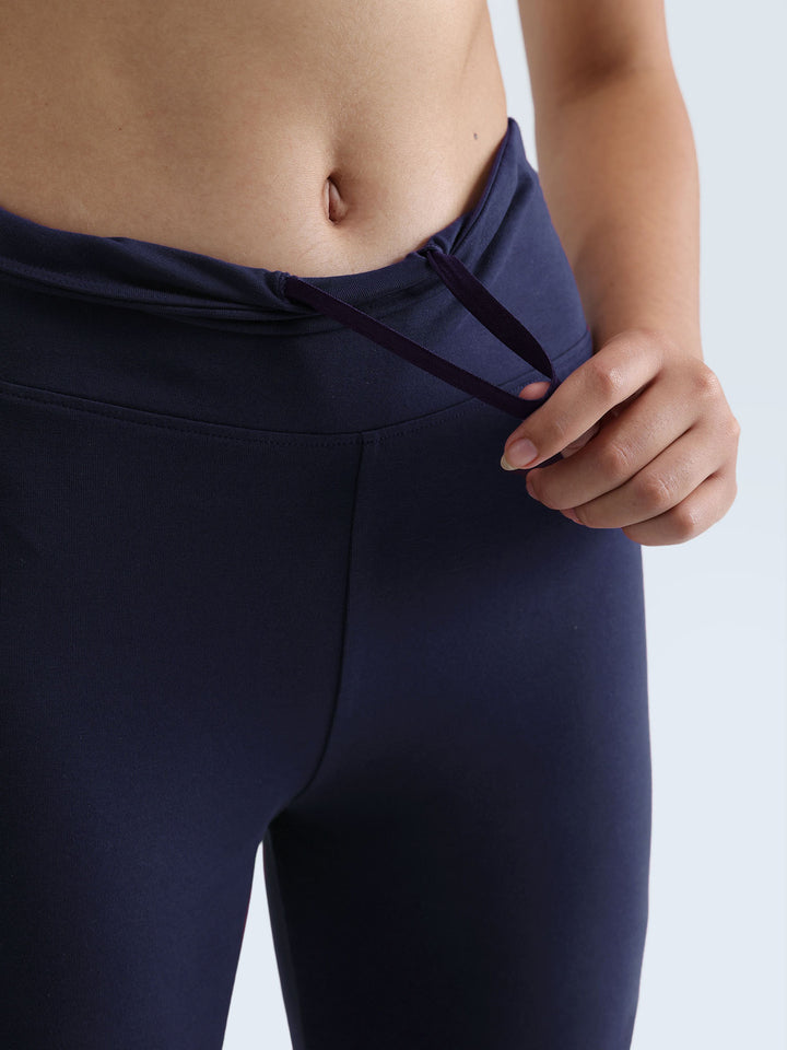 Navy Cotton Flared Leggings