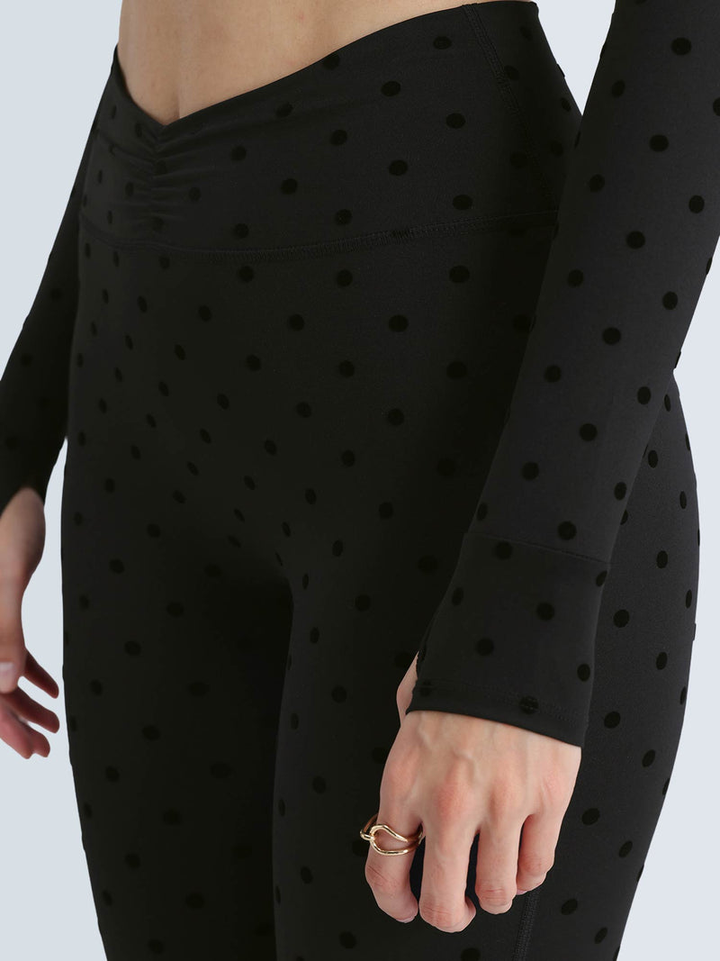 Black Polka Ruched Snug Leggings