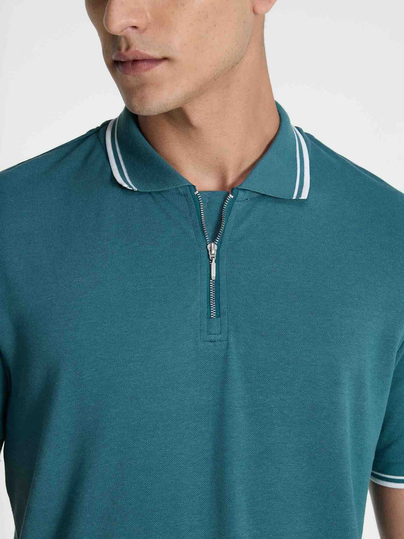 Teal Urban Zipper Polo