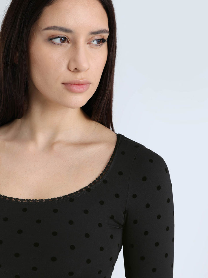 Black Polka Lace Scoop Neck Top