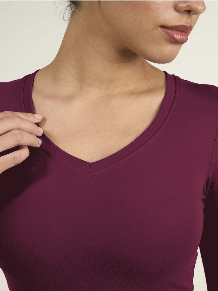 Burgundy Sculpt V-Neck Top