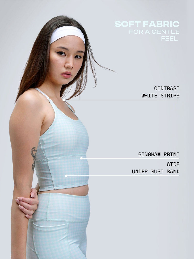 Mint Gingham Cross Back Sports Bra
