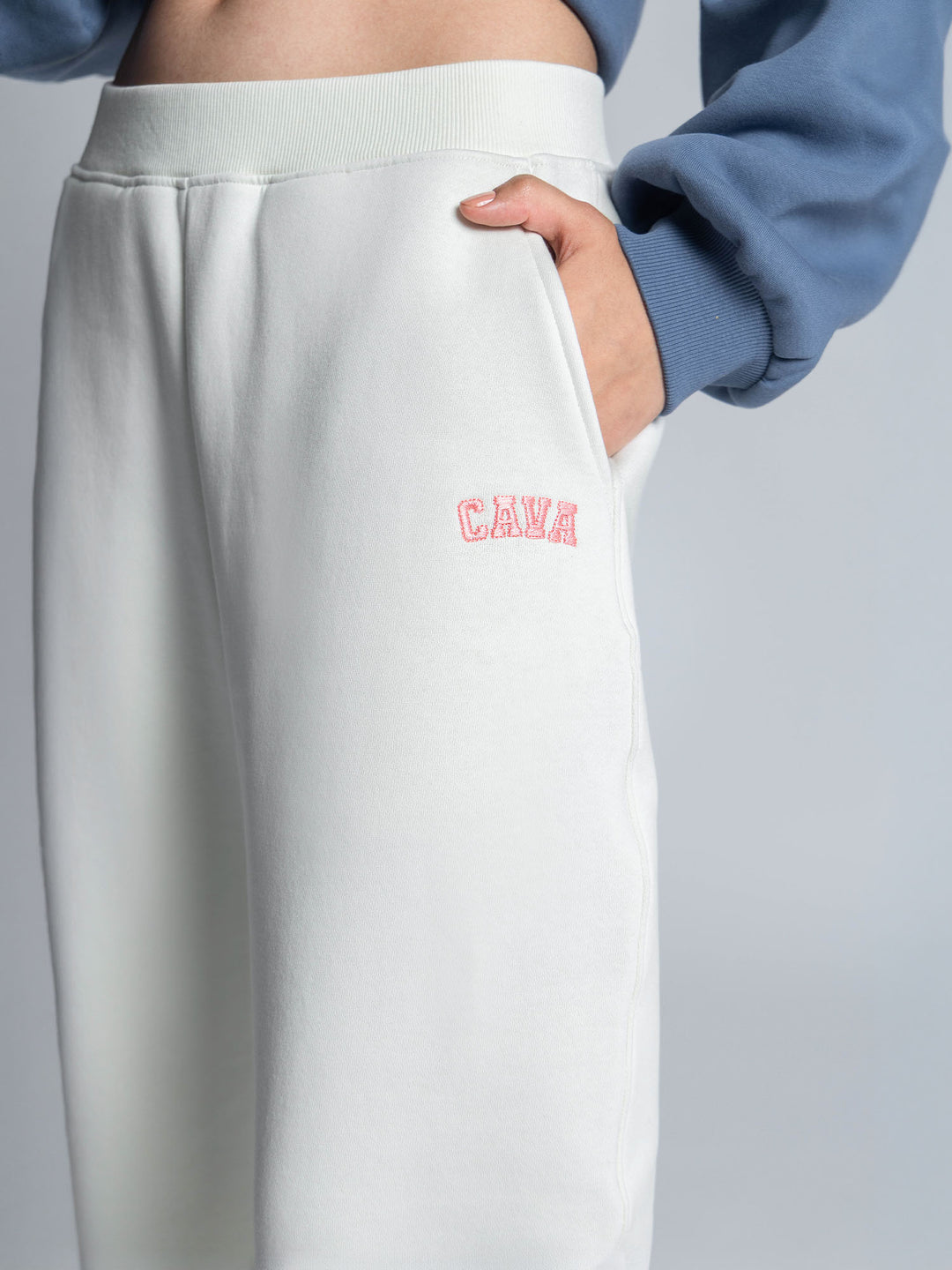 White Fleece Barrel Joggers