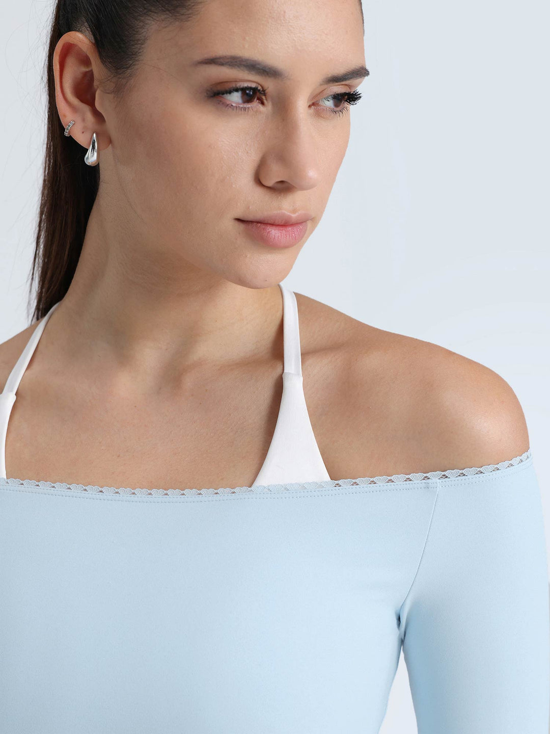 Blue  Lace Off-Shoulder Top