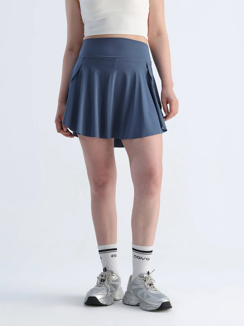 Steel Blue Swirl Tennis Skorts - Longer