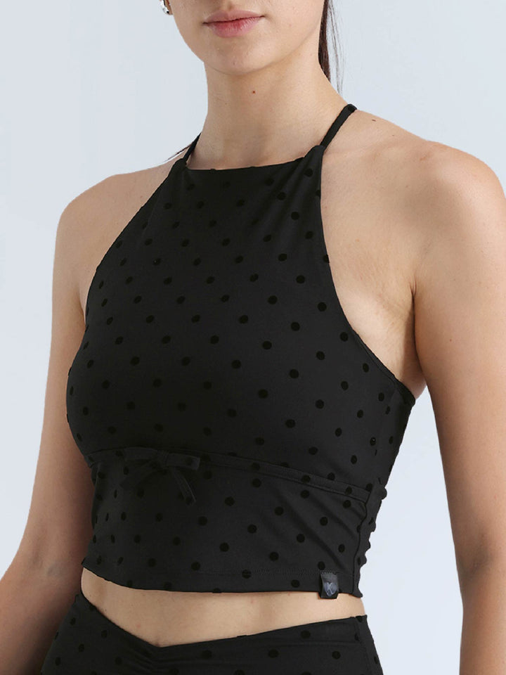 Black Polka Bow Halter Top