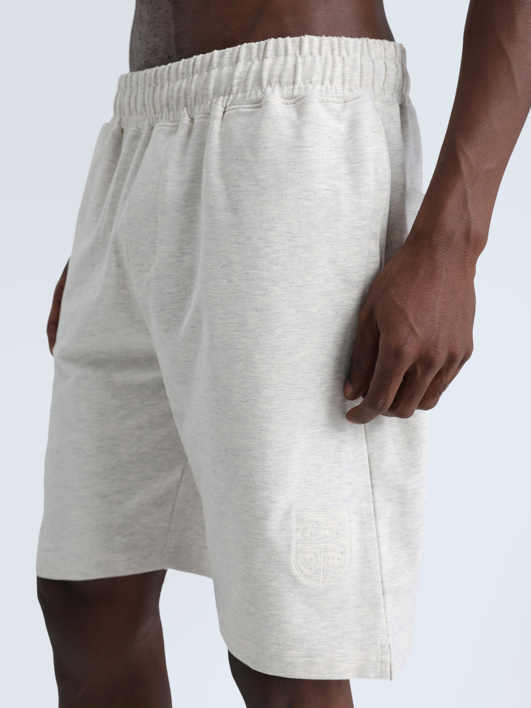Grey Melange Cotton Leisure Shorts