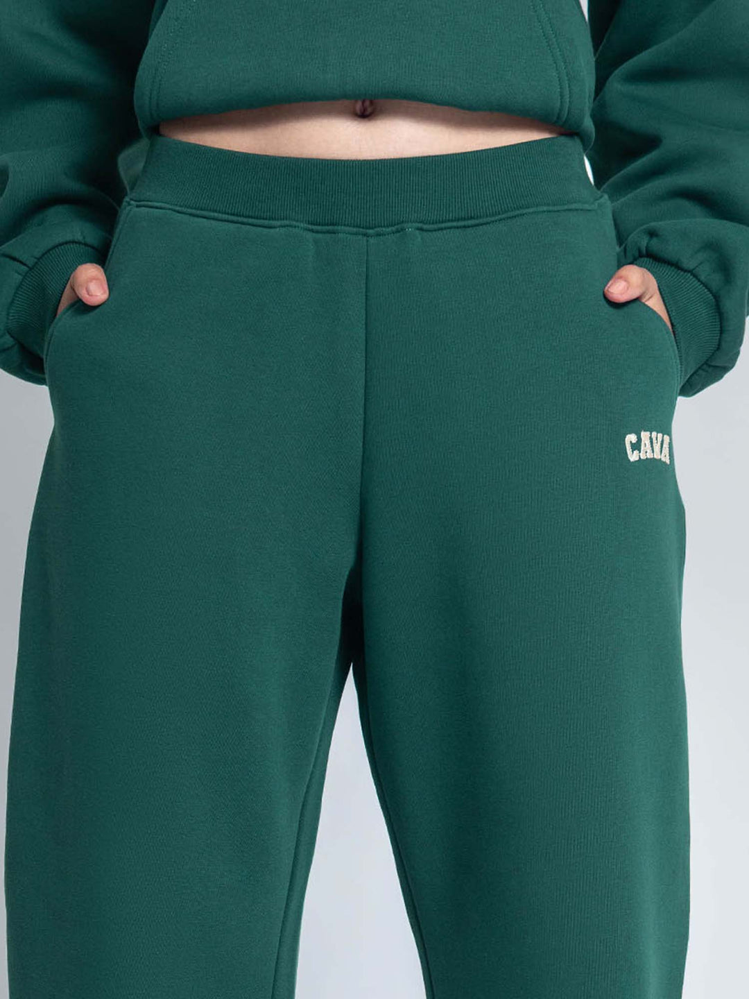 Dark Green Fleece Barrel Joggers