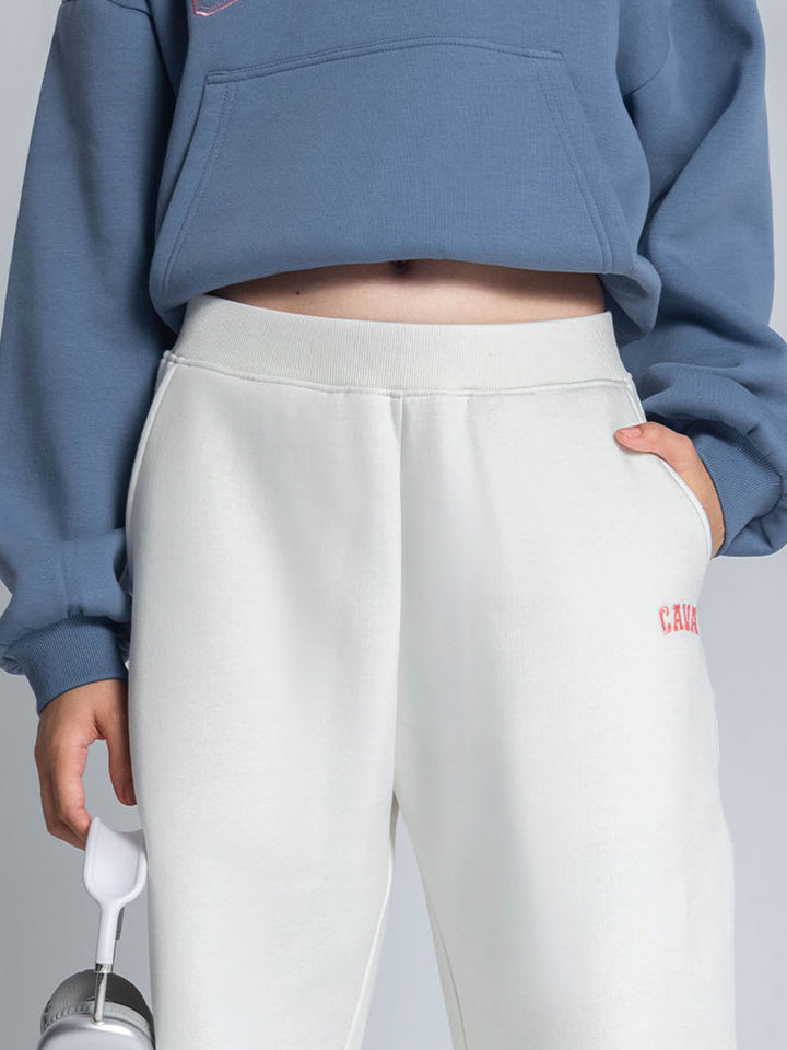 White Fleece Barrel Joggers