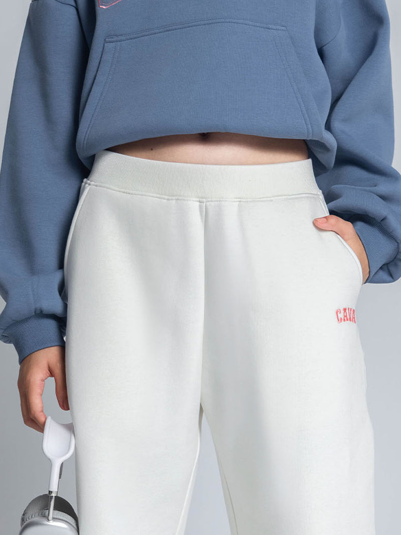 White Fleece Barrel Joggers