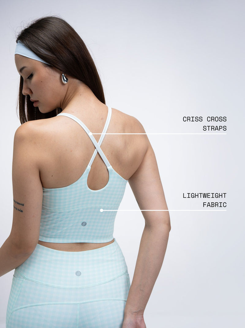 Mint Gingham Cross Back Sports Bra