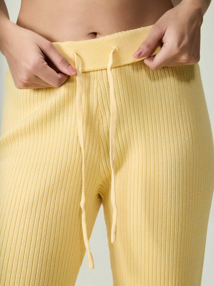 Yellow Rib-knit Trousers