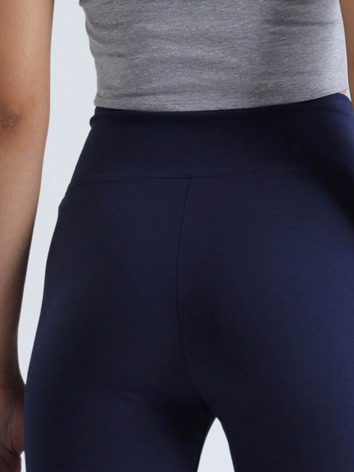 Navy Cotton Flared Leggings
