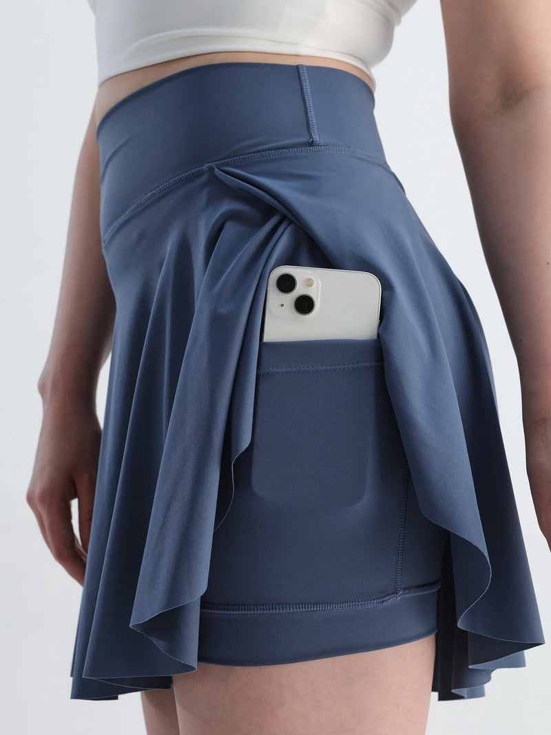 Steel Blue Swirl Tennis Skorts - Longer