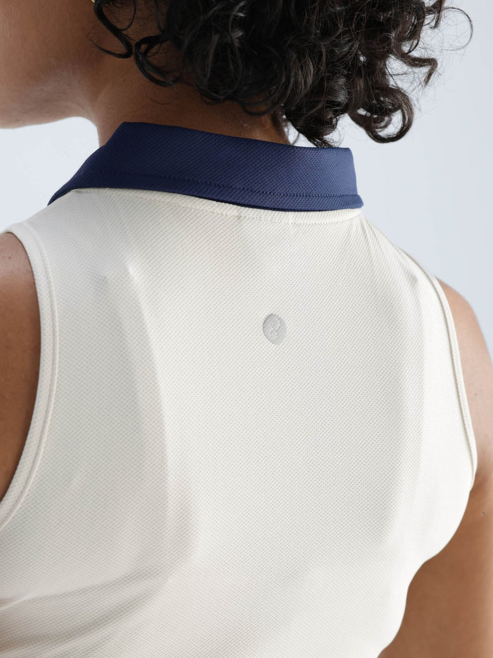 Ivory Contrast Techpique Sleeveless Polo