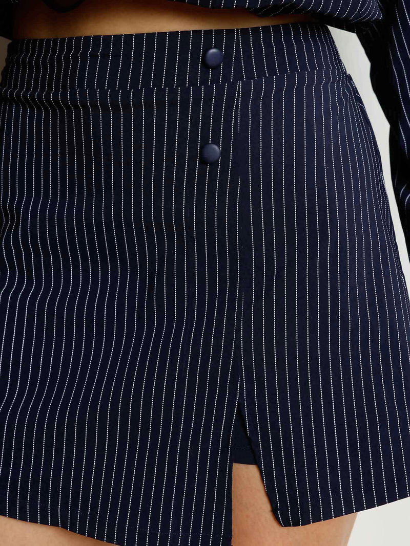 Navy Stripe Wrap Woven Skorts