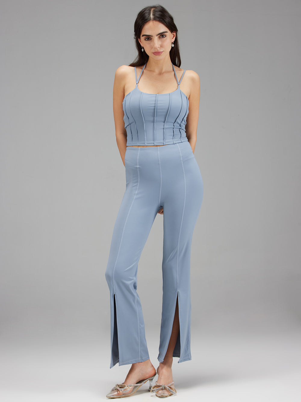 Dusty-Blue Retro Flare Pants