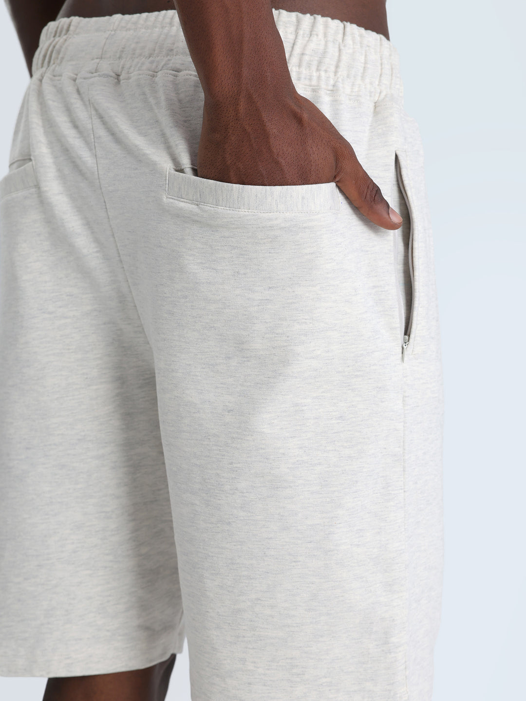 Grey Melange Cotton Leisure Shorts