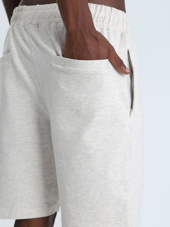 Grey Melange Cotton Leisure Shorts
