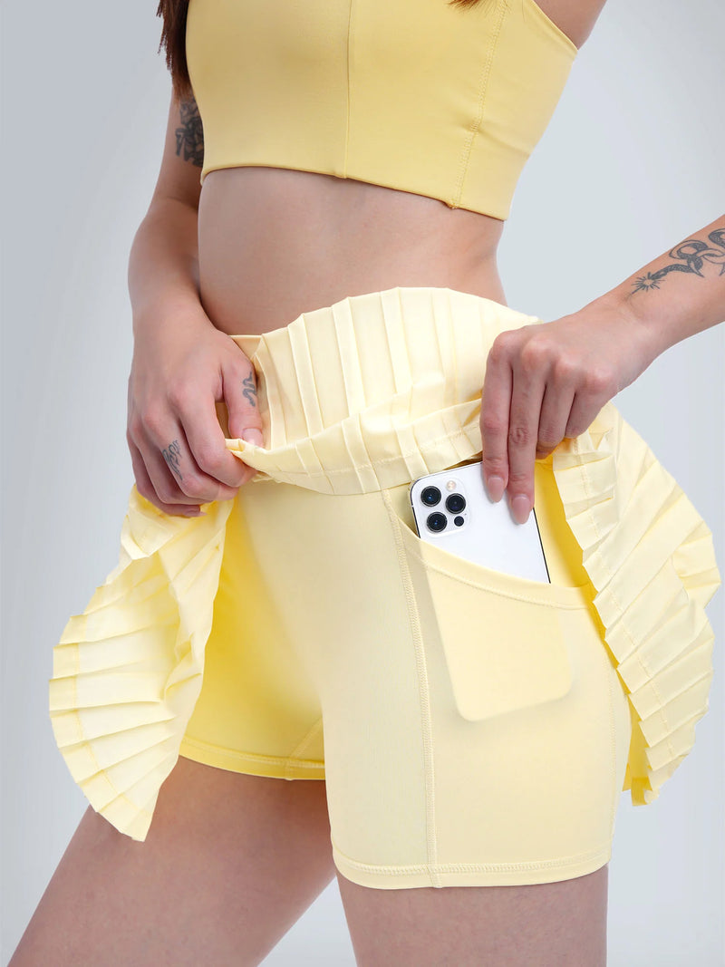 Butter Yellow Plie Pleated Skort