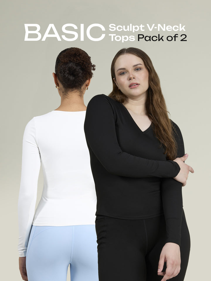 Basic Sculpt V-Neck Tops - Pack of 2