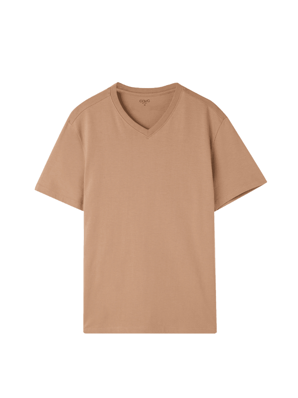 Beige Supima V Neck T-shirt - Regular Fit