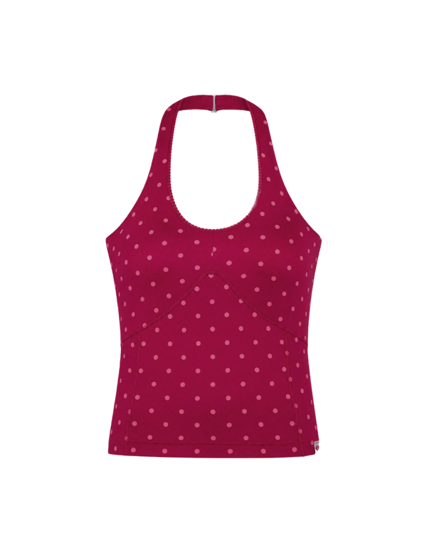 Berry Polka Lace Trim Halter Tank