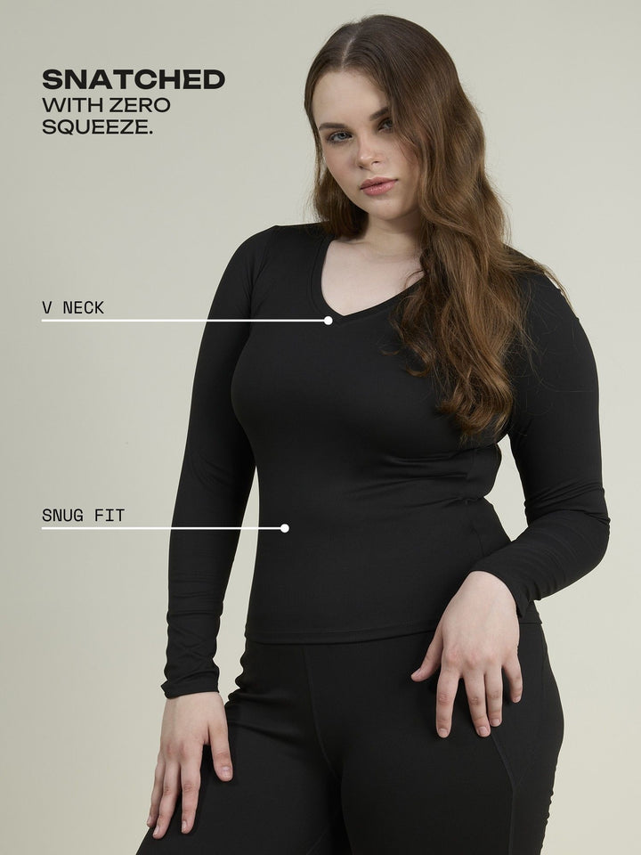 Black Sculpt V-Neck Top