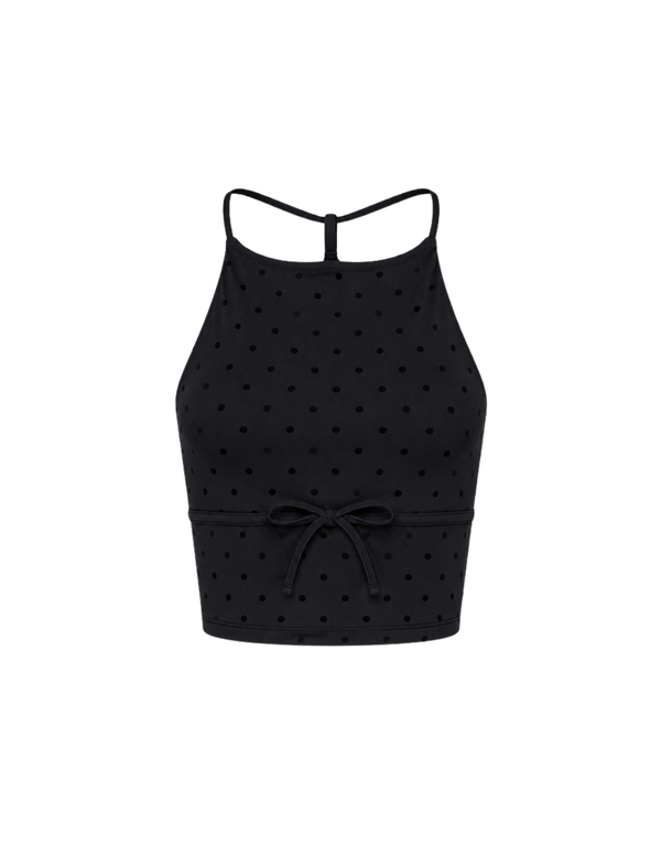 Black Polka Bow Halter Top