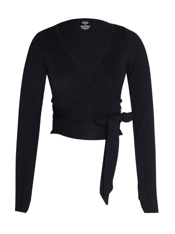 Black Cotton Wrap Top