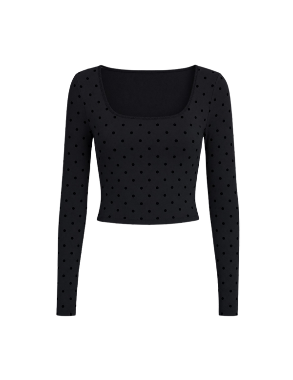 Black Polka Lace Scoop Neck Top