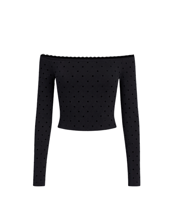 Black Polka Lace Off-Shoulder Top