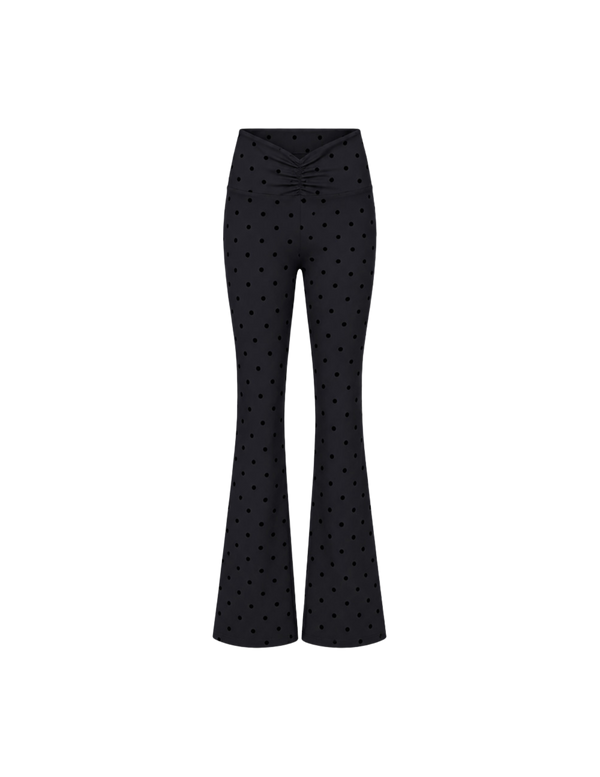 Black Polka Ruched Flared Leggings