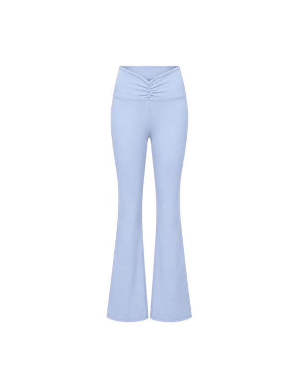 Blue Ruched Flared Leggings
