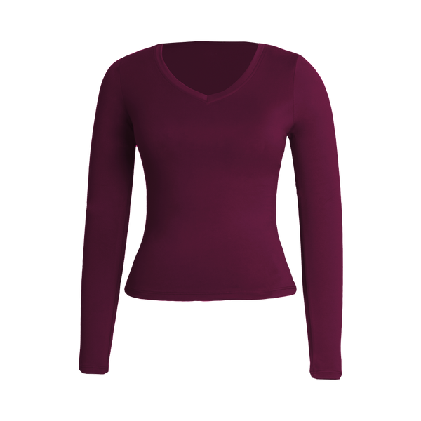 Burgundy Sculpt V-Neck Top