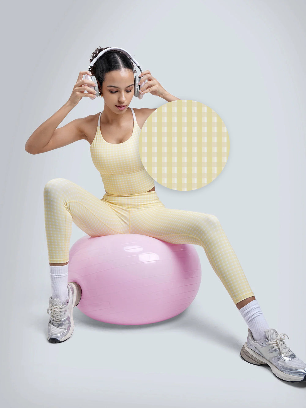 Butter Yellow Gingham Cross Back Sports Bra