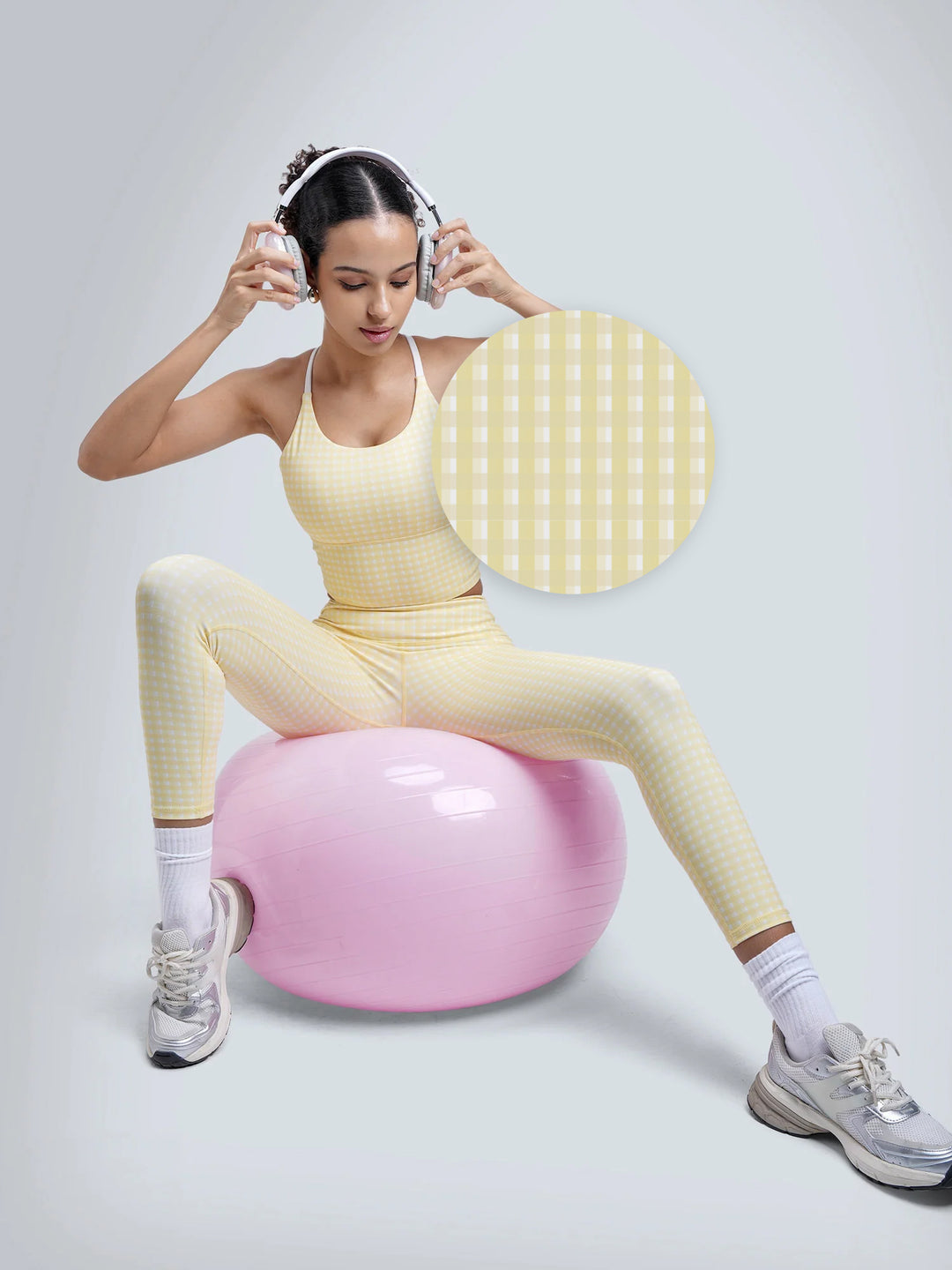 Butter Yellow Gingham Cross Back Sports Bra