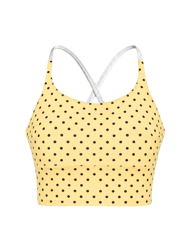 Butter Yellow Polka Cross Back Sports Bra