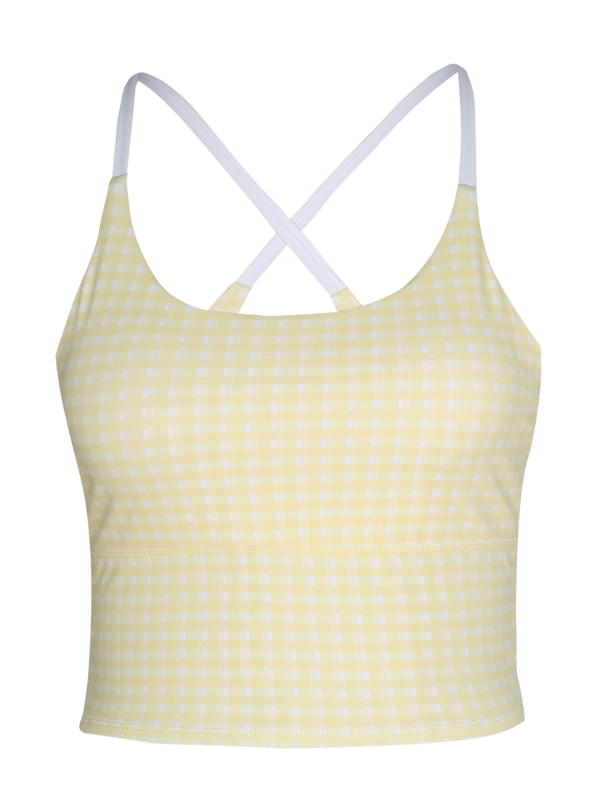 Butter Yellow Gingham Cross Back Sports Bra