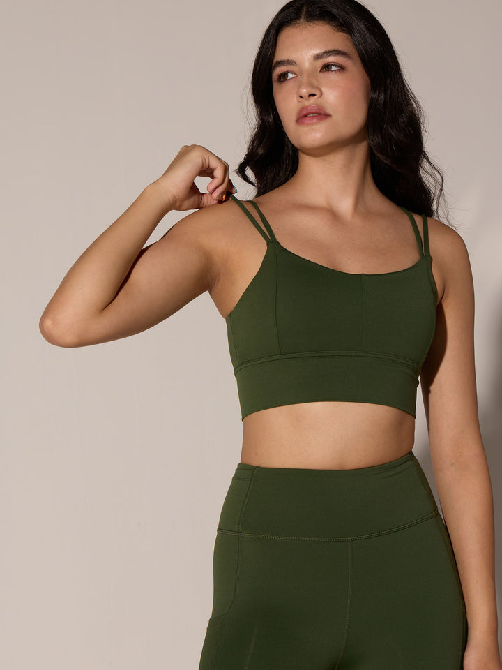 Olive Twin Strap Sports Bra