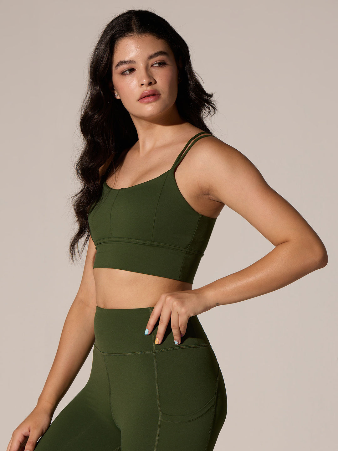 Olive Twin Strap Sports Bra